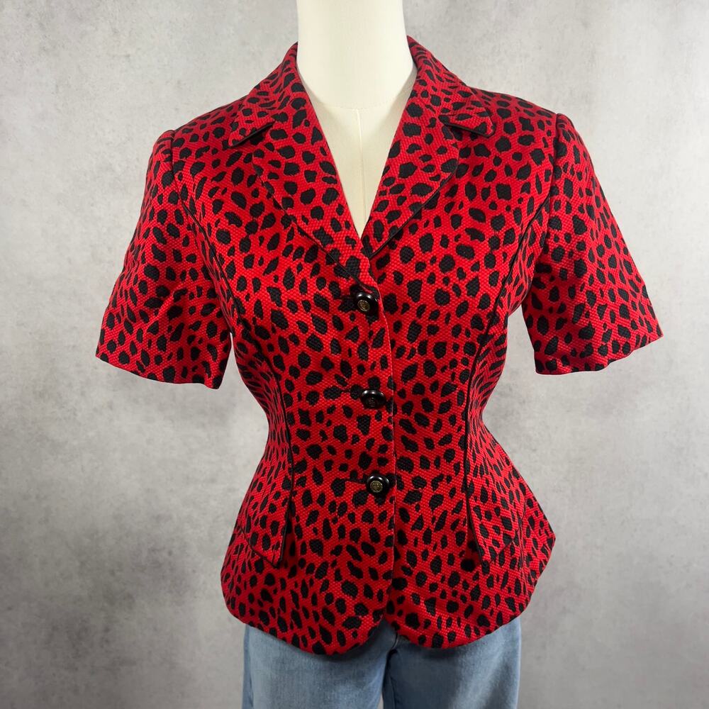 Bicci Red Leopard Print Tailored Short Sleeve Blazer Top Size 4